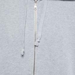 Pre Owned Gucci Grey Cotton Jersey Logo Web Trimming Zip-Up Hoodie L
