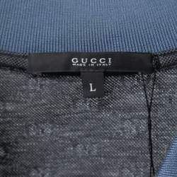 Gucci Grey Contrast Collar GG Polo T-Shirt L