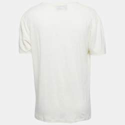 Gucci Cream Printed Linen Crew Neck T Shirt M