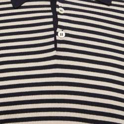 Gucci Navy Blue & Beige Striped Knit Long Sleeve Polo T-Shirt L