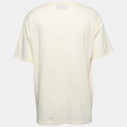 Gucci Cream Winged Jockey Logo Print Cotton Crew Neck T-Shirt XXL
