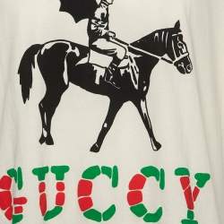 Gucci Cream Winged Jockey Logo Print Cotton Crew Neck T-Shirt XXL