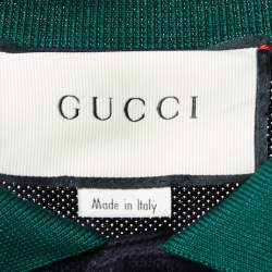 Pre Owned Gucci Navy Blue Cotton Pique Web Collar Polo T-Shirt XXXL