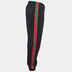 Pre Owned Gucci Black Jersey Web Striped Jogger Pants XXL