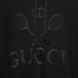 Gucci Black Cotton Tennis Logo Embroidered Oversized Hoodie XXL
