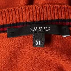 Gucci Orange Textured Wool V-Neck Pullover XL