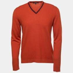Gucci Orange Textured Wool V-Neck Pullover XL