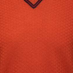 Gucci Orange Textured Wool V-Neck Pullover XL
