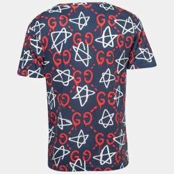 Pre Owned Gucci Navy Blue Gucci Ghost GG Print Cotton Crew Neck T-Shirt M