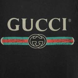 Gucci Black Vintage Logo Print Cotton Distressed Detail T-Shirt M