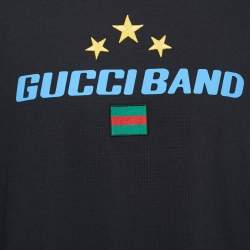 Pre Owned Gucci Black Gucci Band Print Cotton Embroidered T-Shirt XL