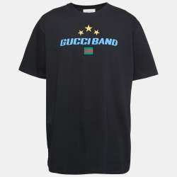 Gucci Black Gucci Band Print Cotton Embroidered T-Shirt XL