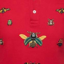 Pre Owned Gucci Red Cotton Pique Insects Embroidered Polo T-Shirt S