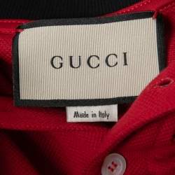 Pre Owned Gucci Red Cotton Pique Insects Embroidered Polo T-Shirt S