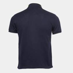 Pre Owned Gucci Navy Blue Dragon Embroidered Cotton Pique Polo T-Shirt S