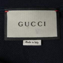 Pre Owned Gucci Navy Blue Dragon Embroidered Cotton Pique Polo T-Shirt S