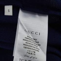 Pre Owned Gucci Navy Blue Bee Embroidered Cotton Gucci Animalium Polo T-Shirt S