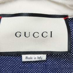 Pre Owned Gucci Navy Blue Bee Embroidered Cotton Gucci Animalium Polo T-Shirt S