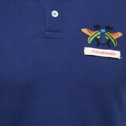 Pre Owned Gucci Navy Blue Bee Embroidered Cotton Gucci Animalium Polo T-Shirt S