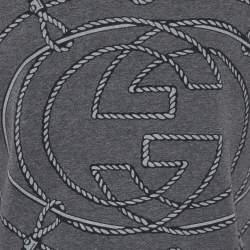 Pre Owned Gucci Grey Rope Logo Printed Cotton Knit Roundneck T-Shirt M