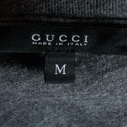 Pre Owned Gucci Grey Rope Logo Printed Cotton Knit Roundneck T-Shirt M