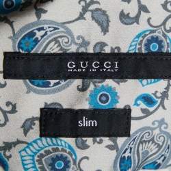 Pre Owned Gucci Beige Floral Printed Cotton Slim Fit Shirt M