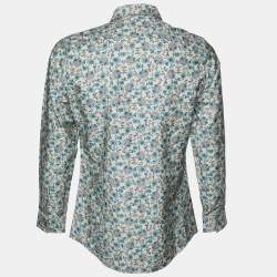 Pre Owned Gucci Beige Floral Printed Cotton Slim Fit Shirt M