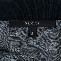 Gucci Navy Blue Guccissima Pattern Cotton Polo T-Shirt M