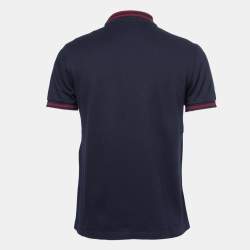 Pre Owned Gucci Navy Blue Bee Embroidered Cotton Pique Polo T-Shirt L