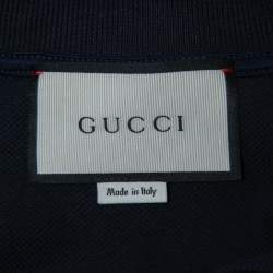 Pre Owned Gucci Navy Blue Bee Embroidered Cotton Pique Polo T-Shirt L