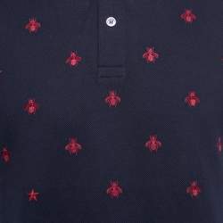 Pre Owned Gucci Navy Blue Bee Embroidered Cotton Pique Polo T-Shirt L