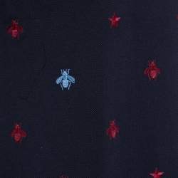 Pre Owned Gucci Navy Blue Bee Embroidered Cotton Pique Polo T-Shirt L