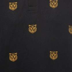 Pre Owned Gucci Black Tiger Embroiedered Cotton Pique Polo T-Shirt XXL