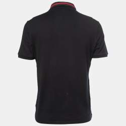 Pre Owned Gucci Black Cotton Web Detail Short Sleeve Polo T-Shirt XXL