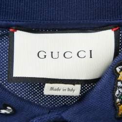 Gucci Navy Blue Cotton Tiger Embroidered Polo T-Shirt S