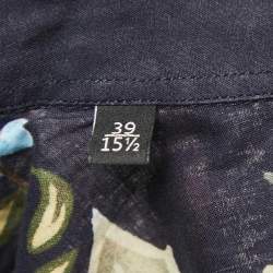 Pre Owned Gucci Navy Blue Floral Printed Cotton Full Sleeve Shirt M