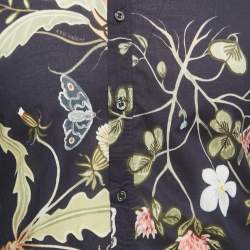 Pre Owned Gucci Navy Blue Floral Printed Cotton Full Sleeve Shirt M