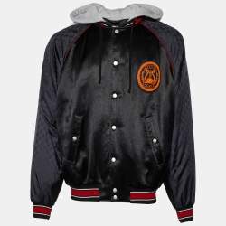 Gucci Black Sateen Lyre Patch Hooded Jacket L