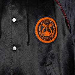Gucci Black Sateen Lyre Patch Hooded Jacket L