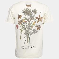 Pre Owned Gucci Cream Printed Cotton Crew Neck Half Sleeve T-Shirt S