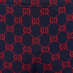 Gucci Navy Blue & Red Logo Jacquard Knit Shorts XL