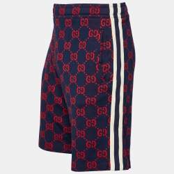 Gucci Navy Blue & Red Logo Jacquard Knit Shorts XL