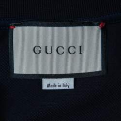 مملوكة مسبقًا Gucci Navy Blue All-Over Motif Embroidered Cotton Pique Polo T-Shirt XXXL