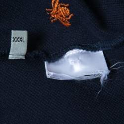 مملوكة مسبقًا Gucci Navy Blue All-Over Motif Embroidered Cotton Pique Polo T-Shirt XXXL