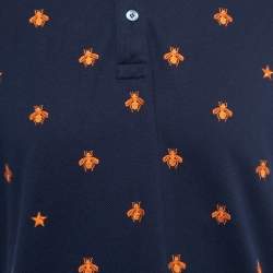 مملوكة مسبقًا Gucci Navy Blue All-Over Motif Embroidered Cotton Pique Polo T-Shirt XXXL