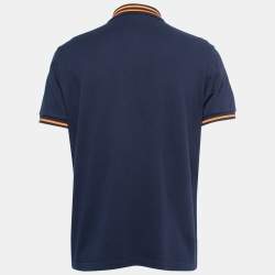 مملوكة مسبقًا Gucci Navy Blue All-Over Motif Embroidered Cotton Pique Polo T-Shirt XXXL