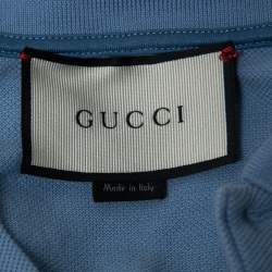 Pre Owned Gucci Blue Cotton Pique WebTrimmed Polo T-shirt M