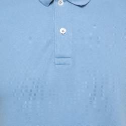 Pre Owned Gucci Blue Cotton Pique WebTrimmed Polo T-shirt M