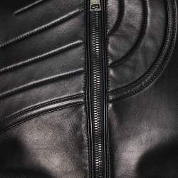 Gucci Black Leather Stitch Patterned Biker Jacket M