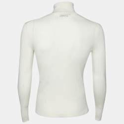 Pre Owned Gucci Cream Wool Rib Knit High Neck Sweater M